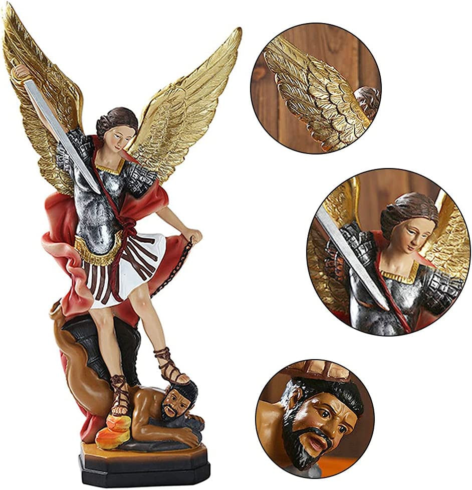 12.2 Inch St Michael Statue, Archangel Michael Statue, San Miguel Arcangel Statue,Michael Archangel Defeated Lucifer Tramples Demon Statue, Religious Collectible Angel Sculpture