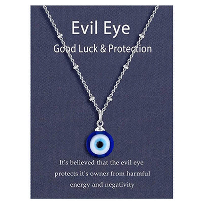 Evil Eye Chain Necklace Blue Eyes Amulet Pendant Necklace Ojo Turco Kabbalah Protection Delicate Jewelry Gift for Women Girls