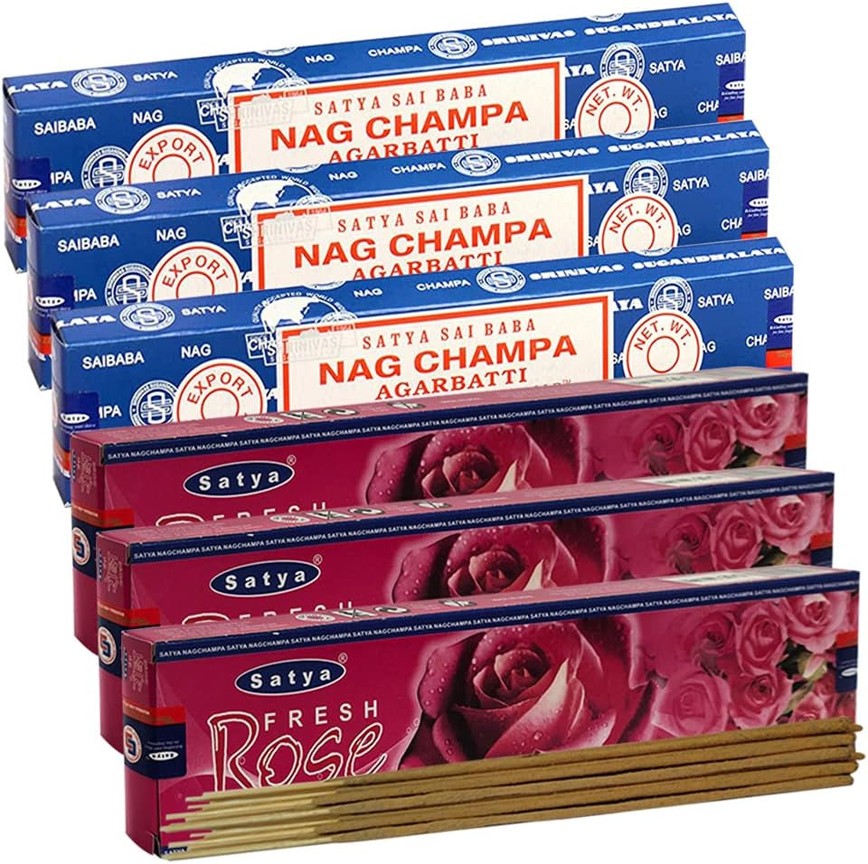 Nag Champa Rose Incense Sticks & Holder Bundle Variety Pack from House of Satya Incense Sticks and