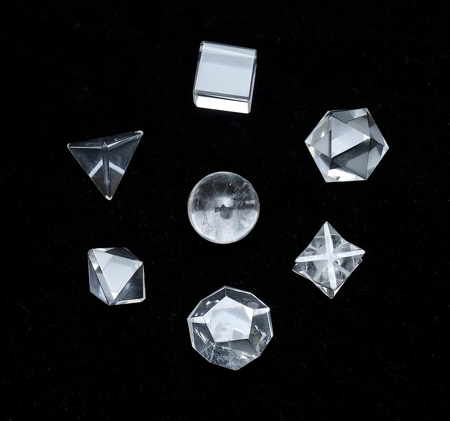 Clear Quartz 7 Pcs Platonic Solid Sacred Stones Geometry Set for Reiki Healing Chakra Stone Balancing Crystal Cleansing Spiritual Money Good Luck Decor Size: 15-20 Mm