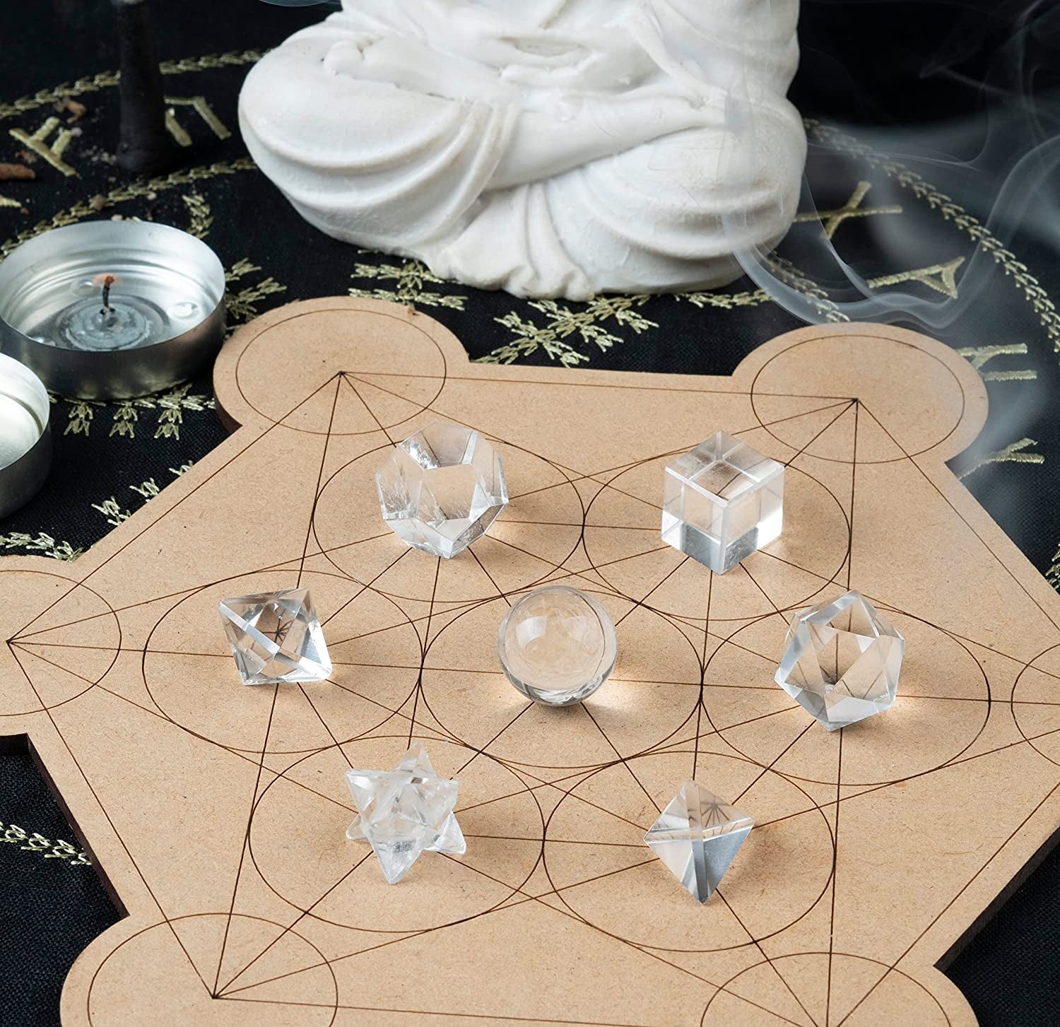 Clear Quartz 7 Pcs Platonic Solid Sacred Stones Geometry Set for Reiki Healing Chakra Stone Balancing Crystal Cleansing Spiritual Money Good Luck Decor Size: 15-20 Mm